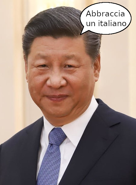 Grande successo del nostro ministro Di Maio: il presidente Xi Jinping (o come si scrive) lancia la campagna di fratellanza universale "Abbraccia un italiano". Sono commosso, vado a soffiarmi il naso.